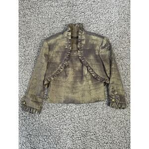 Dress barn Sz 6 Crop Blazer & Top 2 Pc Set Ruffle Long Sleeve Green Metallic
